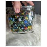 Collection of Marbles in Square Jar (photo #2 show types included)