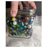 Collection of Marbles in Square Jar (photo #2 show types included)