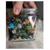 Collection of Marbles in Square Jar (photo #2 show types included)