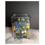 Collection of Marbles in Rectangle Jar (photo #2 show types included)