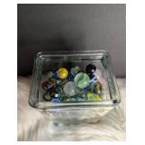 Collection of Marbles in Rectangle Jar (photo #2 show types included)