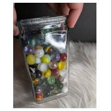 Collection of Marbles in Rectangle Jar (photo #2 show types included)