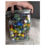 Collection of Marbles in Rectangle Jar (photo #2 show types included)
