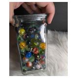 Collection of Marbles in Rectangle Jar (photo #2 show types included)