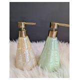 Elegant Pearl and Mint Glass Soap Dispensers