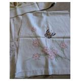 Vintage Embroidered Linen Table Set with Butterfly and Floral Designs