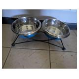 Elevated Double Pet Bowl Stand with Stainless Steel Dishes