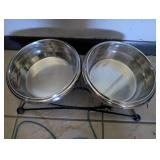 Elevated Double Pet Bowl Stand with Stainless Steel Dishes