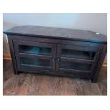 Dark Wood TV Stand with Glass Doors