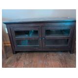 Dark Wood TV Stand with Glass Doors