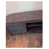 Dark Wood TV Stand with Glass Doors
