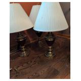 Vintage Brass Table Lamps with White Pleated Shades - Set of 3