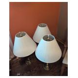Vintage Brass Table Lamps with White Pleated Shades - Set of 3