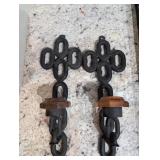 Vintage Cast Iron Wall Sconce with Wooden Accents