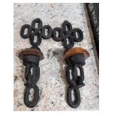 Vintage Cast Iron Wall Sconce with Wooden Accents