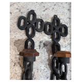 Vintage Cast Iron Wall Sconce with Wooden Accents