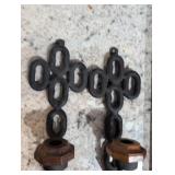 Vintage Cast Iron Wall Sconce with Wooden Accents
