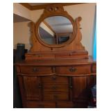 Stanley Bedroom Suite including  Pine Dresser with Dual Oval Mirrors, King Bed with headboard/ footboard/ rails, nightstand, armoire and more