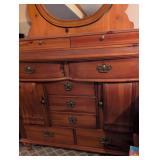 Stanley Bedroom Suite including  Pine Dresser with Dual Oval Mirrors, King Bed with headboard/ footboard/ rails, nightstand, armoire and more