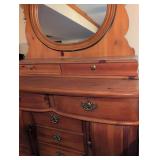 Stanley Bedroom Suite including  Pine Dresser with Dual Oval Mirrors, King Bed with headboard/ footboard/ rails, nightstand, armoire and more