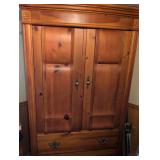 Stanley Bedroom Suite including  Pine Dresser with Dual Oval Mirrors, King Bed with headboard/ footboard/ rails, nightstand, armoire and more