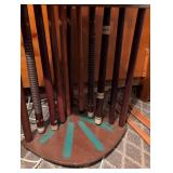 1940s Billiard Pool Cue Stand with Supreme Talc Can and misc