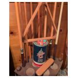 1940s Billiard Pool Cue Stand with Supreme Talc Can and misc