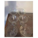 Set of 6 Etched Glass Champagne Coupes