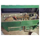 Vintage Green Wooden Tool Cabinet with Antique Tools