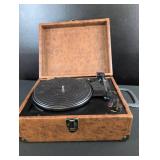 Portable Record Player with Brown Leather Case
