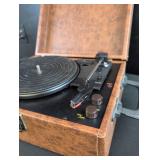 Portable Record Player with Brown Leather Case