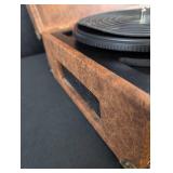 Portable Record Player with Brown Leather Case