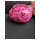 Hand-Blown Pink Art Glass Basket