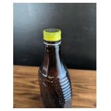 Vintage log cabin syrup glass bottle with lid