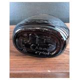 Vintage log cabin syrup glass bottle with lid