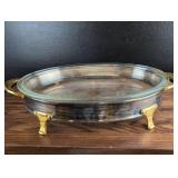 MCM Clear Glass Serving Dish with Brass Feet