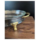 MCM Clear Glass Serving Dish with Brass Feet