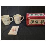Longaberger Traditional Holly Mugs with Original Box