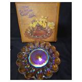 Indiana Glass Iridescent Gold Carnival Glass Egg Relish Plate #1213