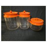 Retro Tupperware Orange Lid Glass Canister Set