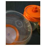 Retro Tupperware Orange Lid Glass Canister Set