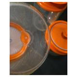 Retro Tupperware Orange Lid Glass Canister Set