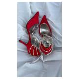 Wild Rose Red Suede Crystal Strap Pumps Size 11 - Retail: $45