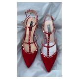 Red Studded Pointed Toe Strappy Heels size 10 - Retail: $45