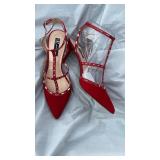 Red Studded Pointed Toe Strappy Heels size 10 - Retail: $45