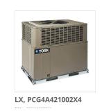 York LX series residential package equipment unit, which is a type of HVAC system that combines heating and cooling functions into a single outdoor cabinet. LX, PCG4A421002X4