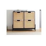 4 Flip Drawers Shoe Storage Cabinet, Rattan Shoe Organizer with Metal Legs, Freestanding Narrow Shoe Rack Cabinet for Entryway, Black4 Flip Drawers Shoe Storage Black