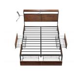 Queen Bed Frame with Storage Headboard and 4 Drawers Bed Frame Queen Size with Charging Station LED Lights Metal Platform Non-Slip Without Noise No Box Spring Needed