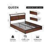 Queen Bed Frame with Storage Headboard and 4 Drawers Bed Frame Queen Size with Charging Station LED Lights Metal Platform Non-Slip Without Noise No Box Spring Needed