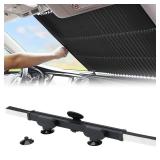 APPEARS NEW - Retractable Windshield Sun Shade for Car, Large Sun Visor Protector Blocks 99% UV Rays to Keep Your Vehicle Cool, Auto Sunshade Fits Front Window of Various Models with Suction Cups 2021